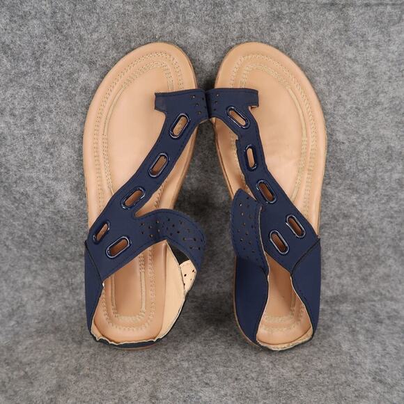 Casual Shoes Womens 7 Sandals Slip On Toe Loop Blue Comfort Flats Slides - Picture 6 of 10